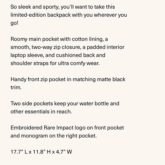 Rare Beauty Rare Impact Backpack with padded laptop sleeve and exterior pockets - Picture 3 of 10